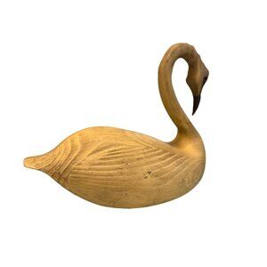 Vintage Hand-Carved Wooden Swan Figurine 7" Tall Rustic Home Décor Collectible N